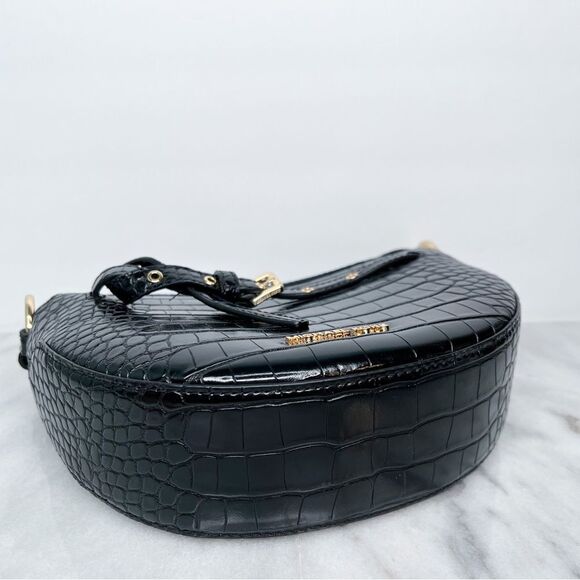 MICHAEL KORS EMILIA Half Moon Small Saddle Shoulder Crossbody Bag In BLACK - Picture 7 of 8